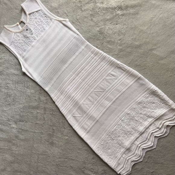 Roberto Cavalli Flared Matelassé Stretch Knit Crochet Sheath Dress White - Picture 1 of 17